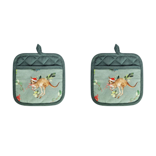 2x 2pc J.Elliot Home Outback Christmas Pot Holder 21x21cm Mint & Green