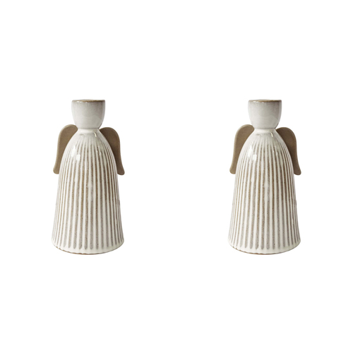 2PK J.Elliot Home Anna Christmas Angel Candle Holder White & Natural