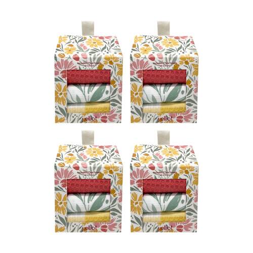4x 3pc J.Elliot Home Millie Tea Towel Gift Box 50x70cm Bubblegum Multi
