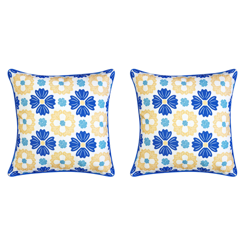 2PK J.Elliot Home Zoe Outdoor Cushion 50x50cm Royal Blue Multicolour