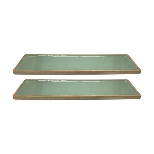2PK J.Elliot Home Corinne Rectangle Large Serving Tray 60x18x2.5cm Green & Natural