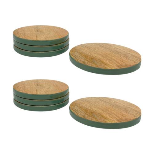 2x 4pc J.Elliot Home Corinne Wooden Coasters Set 10x10x1cm Green & Natural