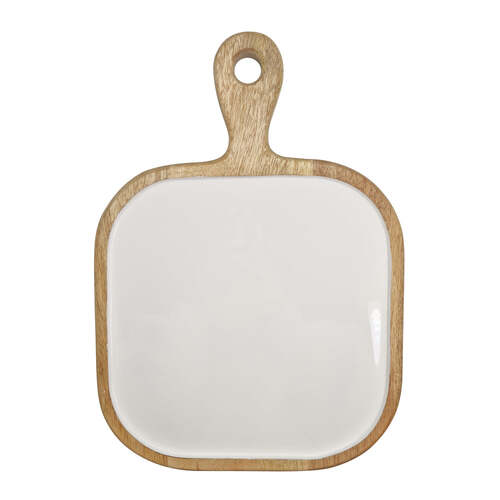 J.Elliot Home Corinne Square Tray with Handle 26x26x1cm White & Natural