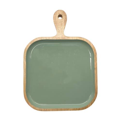 J.Elliot Home Corinne Square Serving Tray w/ Handle 26x36x2.5cm Green & Natural
