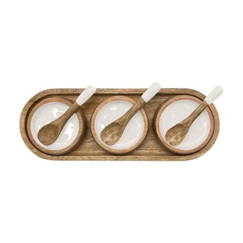 J.Elliot Home Corinne Serving Tray w/ Bowls & Spoons 35.5x13x5cm White Natural