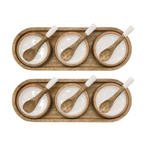 2PK J.Elliot Home Corinne Serving Tray w/ Bowls & Spoons 35.5x13x5cm White Natural