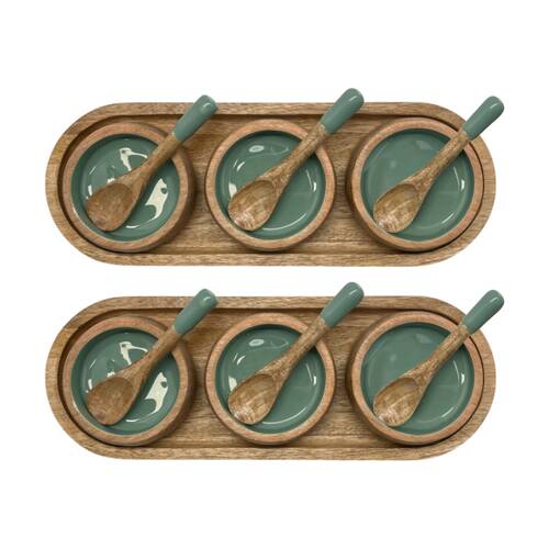 2PK J.Elliot Home Corinne Serving Tray w/ Bowls & Spoons 35.5x13x5cm Green Natural