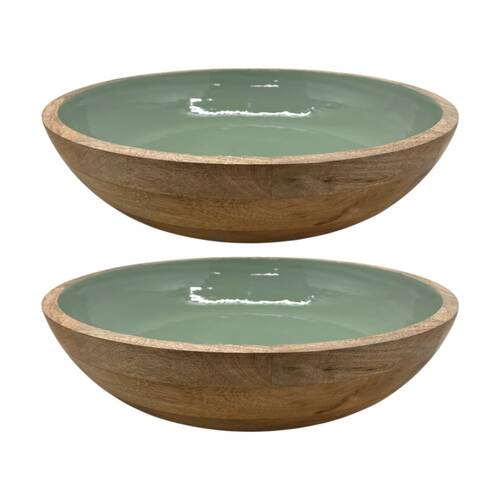 2PK J.Elliot Home Corinne Mango Wood Salad Bowl 40x40x10cm Green & Natural