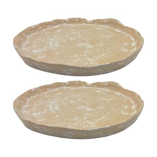 2PK J.Elliot Home Mara Round Small Aluminium Plate 21x20x2cm Whitewash