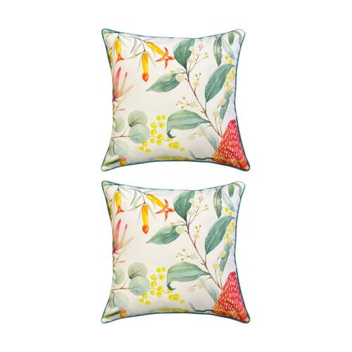 2PK J.Elliot Home Banksia Outdoor Cushion Pillow Decor 50x50x12cm Green & Orange