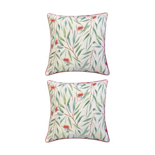 2PK J.Elliot Home Wattle Outdoor Cushion Pillow Decor 50x50x12cm Green & Red