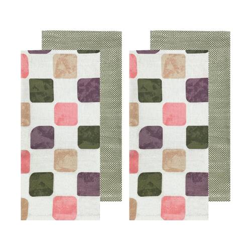 2x 2pc J.Elliot Home Joya Tea Towels 50x70x0.2cm Pink Cream Multi