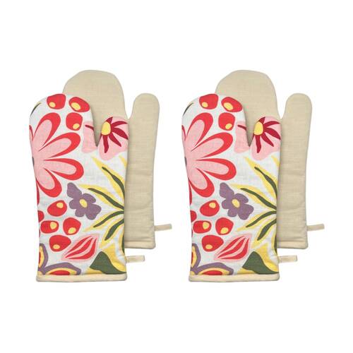 2x 2pc J.Elliot Home Charmie Oven Mitt Kitchen Accessory 19x35x2cm Yellow Floral