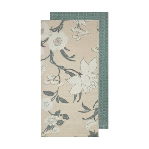 2pc J.Elliot Home Nordhem Tea Towels 50x70x0.2cm Warm Beige Floral Multi