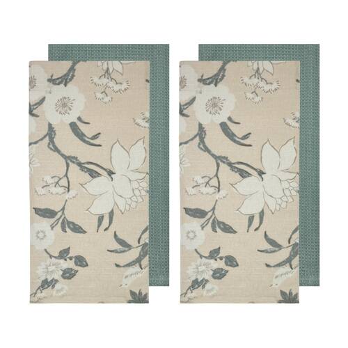 2x 2pc J.Elliot Home Nordhem Tea Towels 50x70x0.2cm Warm Beige Floral Multi