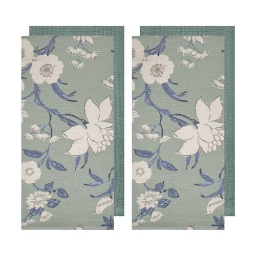 2x 2pc J.Elliot Home Nordhem Tea Towels 50x70x0.2cm Blue Grey Floral Multi
