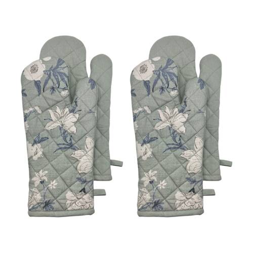 2x 2pc J.Elliot Home Nordhem Oven Mitts Set 19x35x0.2cm Blue/Grey Floral