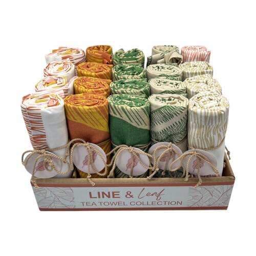 20pc J.Elliot Home Line & Leaf Tea Towels 50x70x0.2cm Multi Colour Assorted