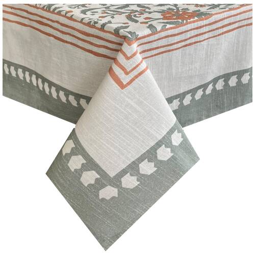 J.Elliot Home 100% Cotton Basra Printed Tablecloth 150x270x0.5cm Muted Sage