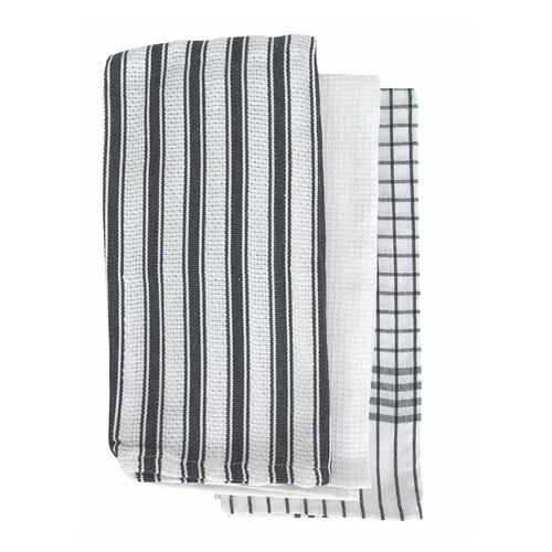 3PK J. Elliot Gardenia Tea Towels 50x70cm Charcoal