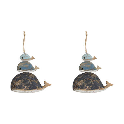 2PK LVD Whale Stacker Hanger Wooden Hanging Ornament Decor 15x16cm