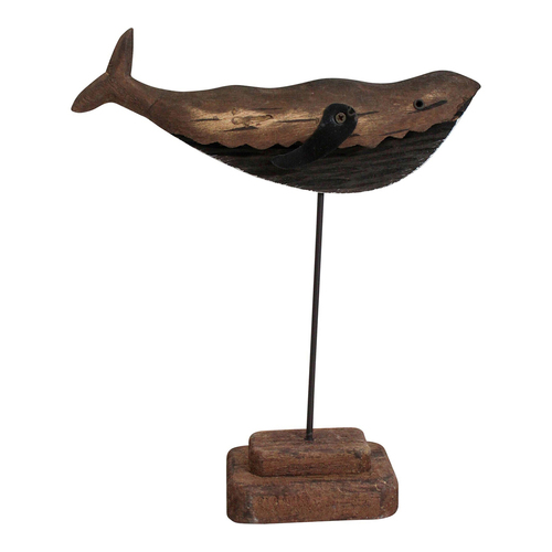 LVD Timber Wood 19cm Whale w/ Stand Home Decorative Figurine Medium - Brown
