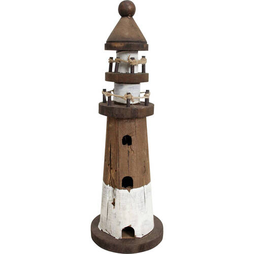 LVD Wooden Rustic Lighthouse Sculpture Small 9x28cm White