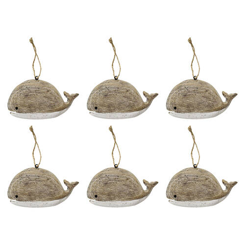 6PK LVD Wood Whale Hanger Ornament Decor 13x8cm - Natural