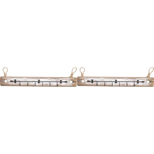 2PK LVD Reclaimed Wood Rustic Wall Mounted Hooks Small 44x5.5cm