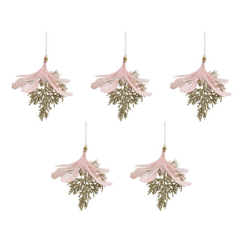 5PK LVD Wall Hanging Feather Ornament w/ Ribbon Home Decor 12cm - Coral