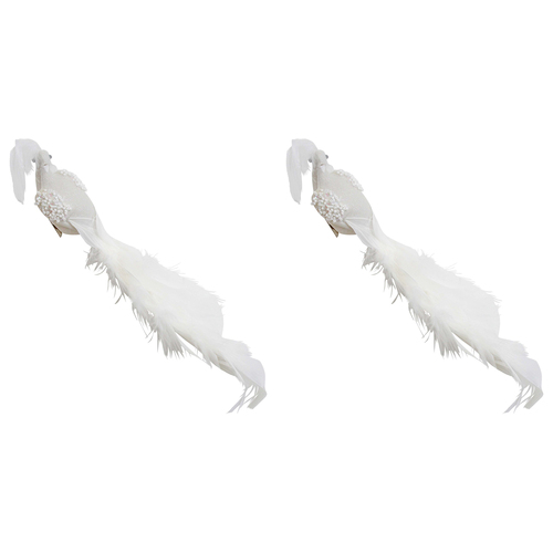 2PK LVD 50cm Plastic Clip Peacock Home Display Decor - White
