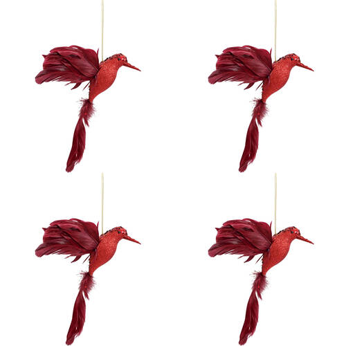 4PK LVD Wall Hanging Bird Ornament Home Decor 18x23cm - Ruby