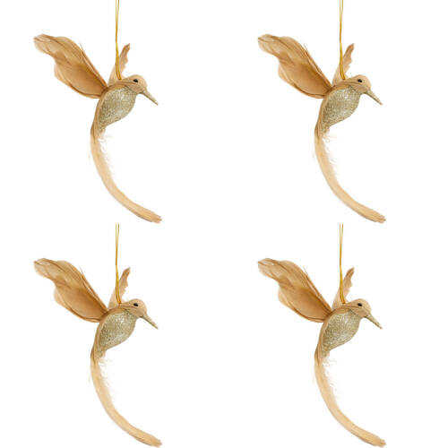 4PK LVD Wall Hanging Bird Ornament Decor Small 11x18cm - Champagne
