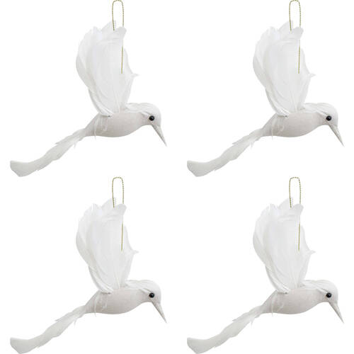 4PK LVD Wall Hanging Bird Ornament Decor Small 11x18cm - White