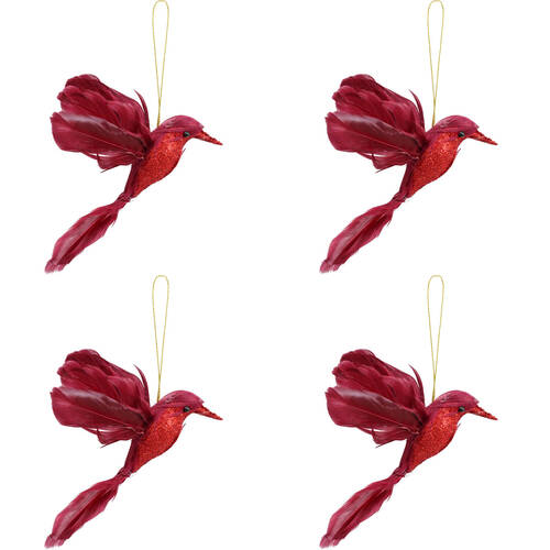 4PK LVD Wall Hanging Bird Ornament Decor Small 11x18cm - Ruby