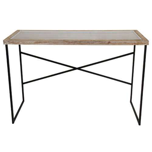LVD Bateau Timber/Tempered Glass 80x120cm Console Table Furniture Rect BRWN/BLK
