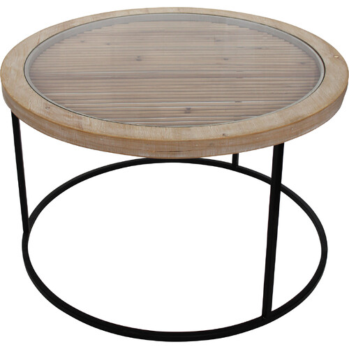 LVD Bateau Timber/Glass 50x80cm Coffee Table Furniture Round - Brown/Black