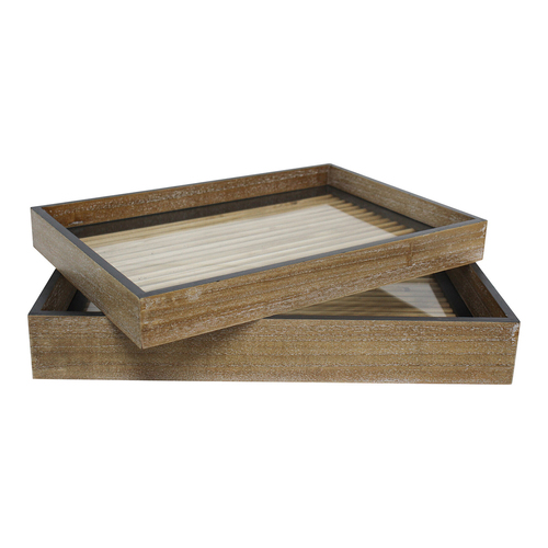 2pc LVD Decorative MDF/Glass 40/35cm Tray w/ Handles Rectangle - Boston