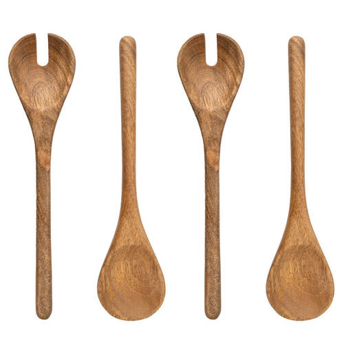 2x 2pc Jamie Oliver Big Love Mango Wood Salad Serving Spoon/Fork Set - Brown