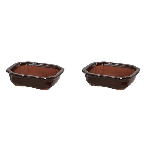 2PK Esschert Design Rectangular Bonsai Pot Gardening Accessory Small Brown