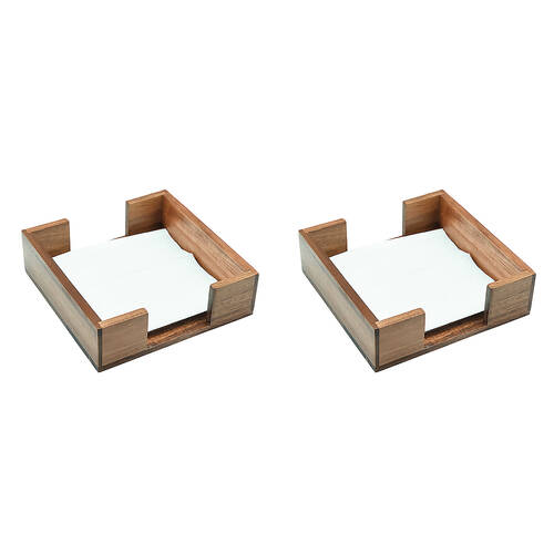 2PK Essen Acacia Napkin Holder 20x20x6 Elegant Kitchen Linen Wood Tableware