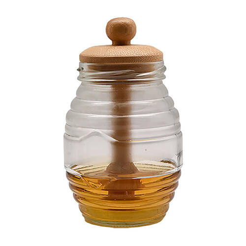 Essen Bamboo Honey Jar 8x14cm Glass Kitchen Storage & Organisation Clear