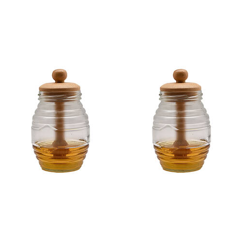 2PK Essen Bamboo Honey Jar 8x14cm Glass Kitchen Storage & Organisation Clear