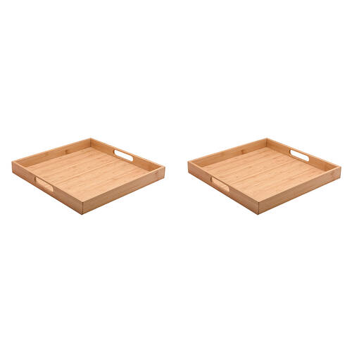 2PK Essen Bamboo Square Tray 35x4cm Serving Natural Finish Serveware Beige