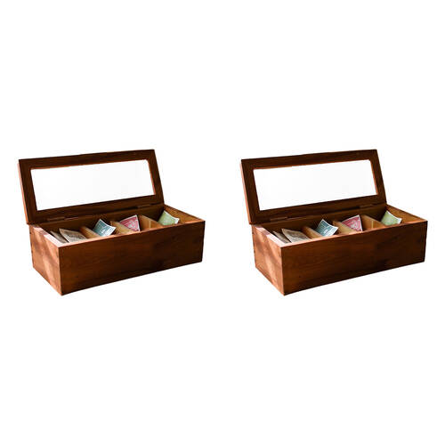2PK Essen Acacian Spice/Tea Box 26x9 Wooden Spice Container Organisers Brown