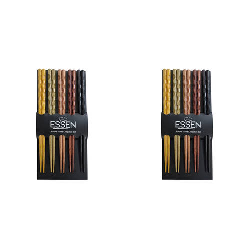 2x 5pc Essen Acacian Chopsticks Wood Cutlery Dining Utensils Multicoloured