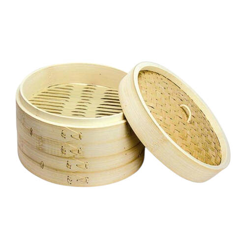 2pc NF Living Bamboo Steamers 15cm Two-Tier Design Kitchenware Natural