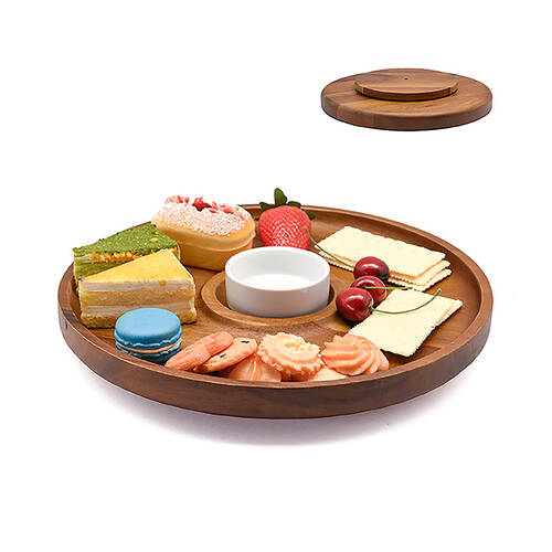 NF Living Acacia Spinning Server 30x5cm Wood Platter Dinnerware/Serveware Brown