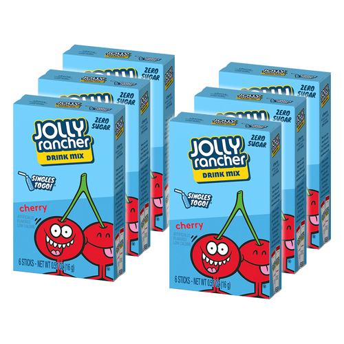 6x 6pc Jolly Rancher 16g Zero Sugar Cherry Drink Mix Sticks