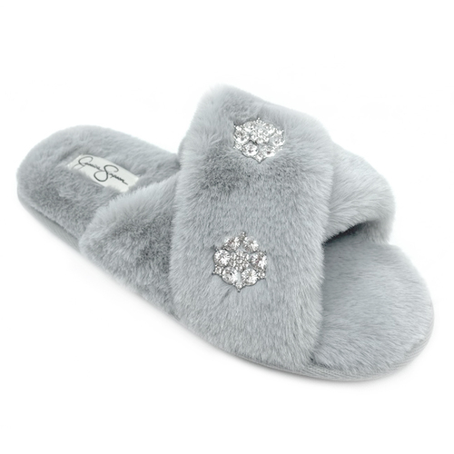 Jessica Simpson Size XL/AU 9-10/EU 40-41 Women's Plush Cross Slide Grey